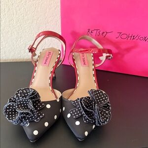 Betsey Johnson Polka Dot Heels with Red Straps